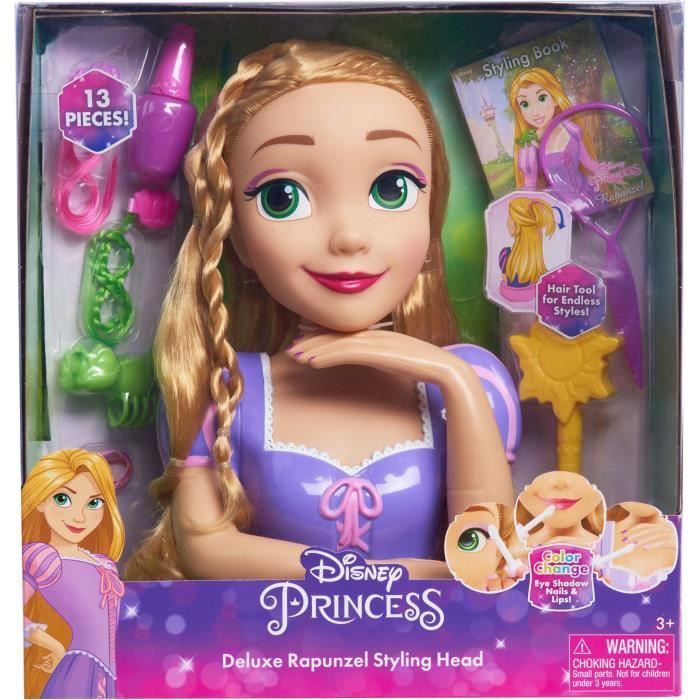 Testa per acconciature - DISNEY - Rapunzel Deluxe - 12 accessori - Flacone di smalto finto - Guida all'acconciatura