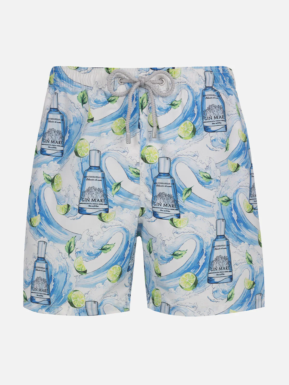 Man Gustavia Mid-Length Swim Shorts | Gin Mare All-Over Print Special Edition | Elastic Waistband, Adjustable Drawstring | MC2 Saint Barth