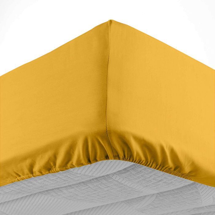 Sábana bajera ajustable de 180x200 cm - Bolsillo profundo de 30 cm - 100% algodón - Amarilla