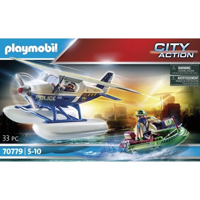 PLAYMOBIL – 70779 – Polizei- und Banditen-Wasserflugzeug – Blau – Playmobil City Action – 33 Teile