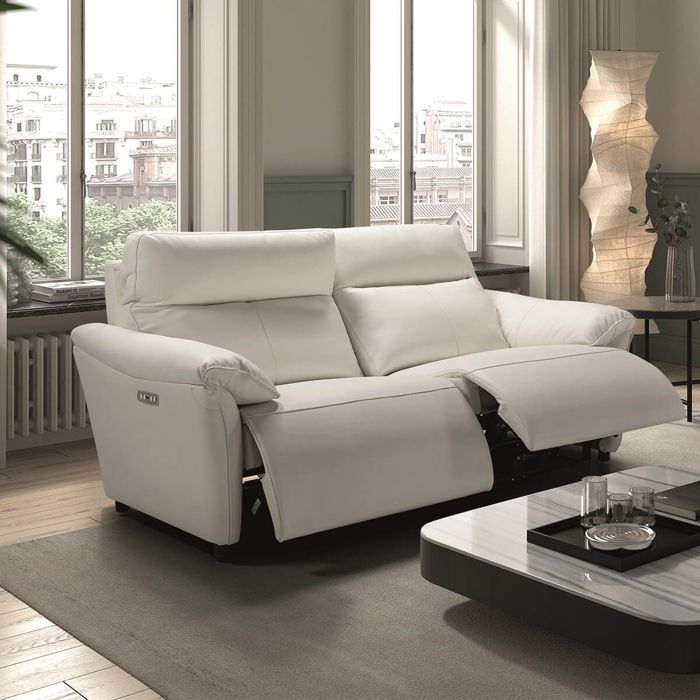 MAZARO - Canapé 3 Places Relax Electrique Cuir Blanc