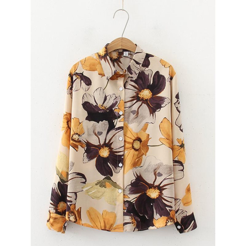 Véritable spot printanier, version coréenne Fan Slim, chemise décontractée en mousseline imprimée peinture à l'huile, coupe slim, style streetwear.