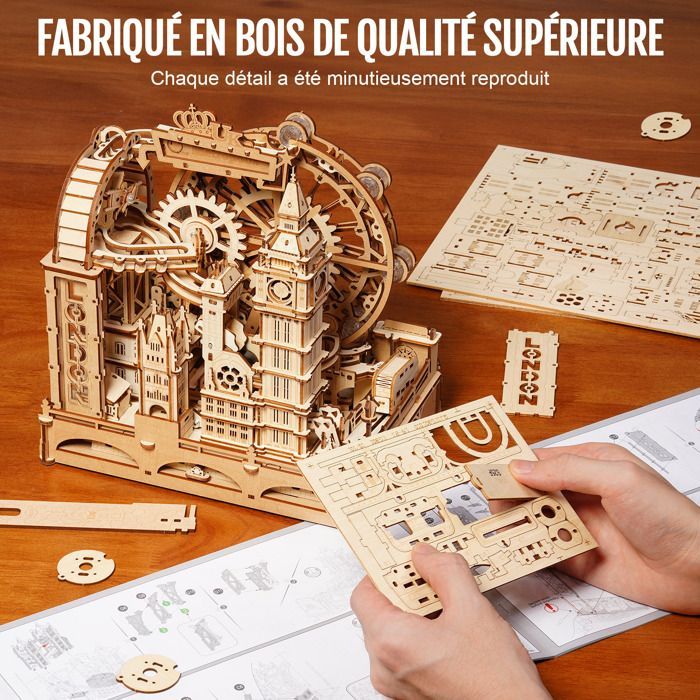 Puzzle 3D en bois à construire - ROBOTIME Circuit de billes de Londres, cadeau pour adolescents et adultes