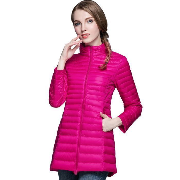 Chaqueta acolchada de invierno para mujer FUNMOON - Corte ajustado, mangas largas, cierre de cremallera, poliéster - Rosa