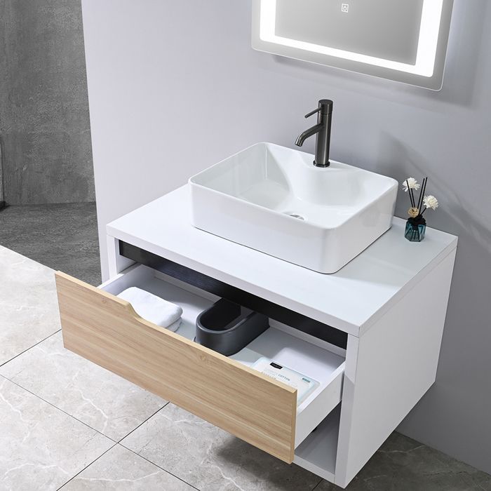 Single sink bathroom vanity unit 80cm wood and white with LED mirror LB-8153-80 LuxuryBain-