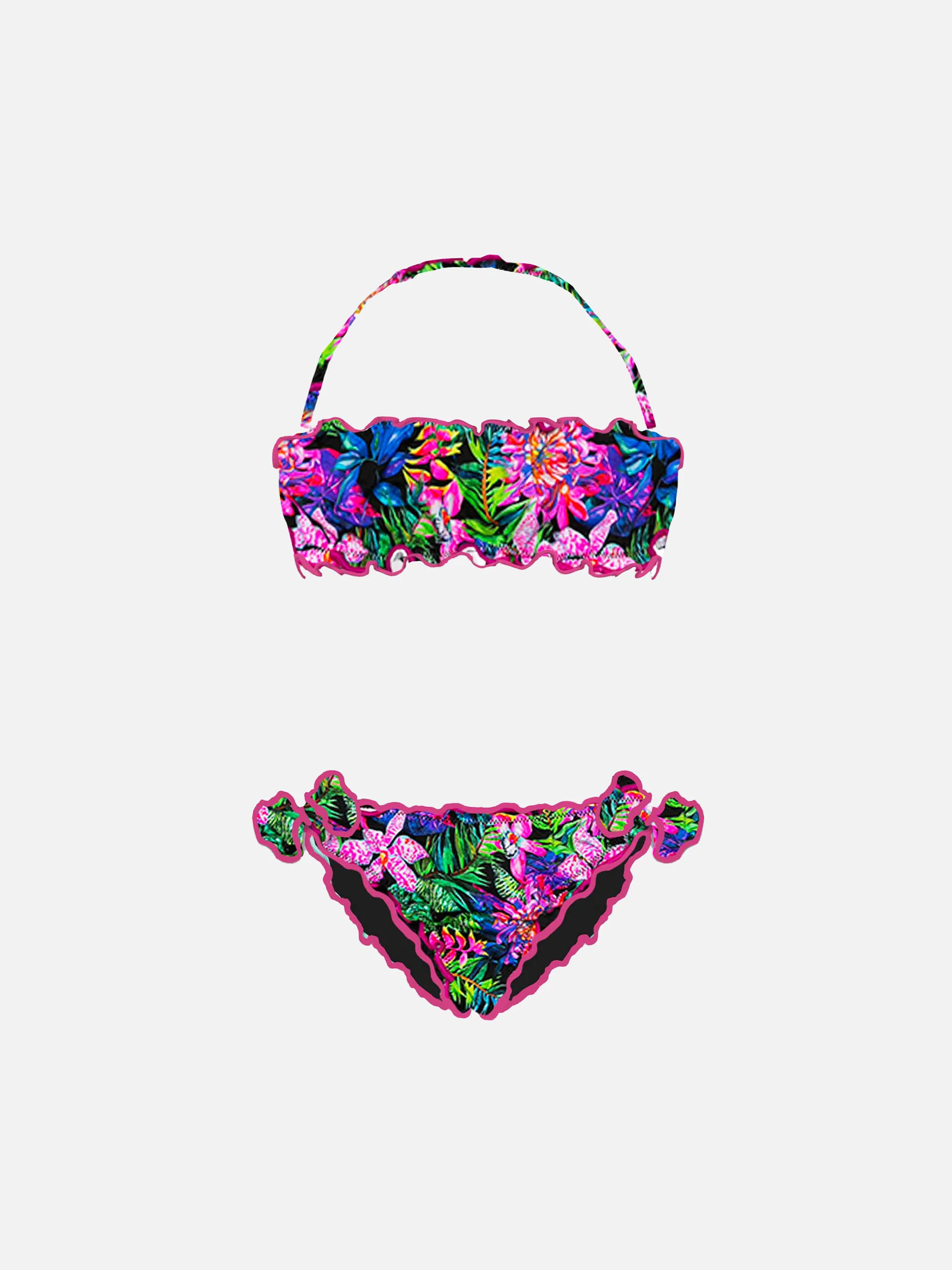Bandeaubikini voor meisjes met bloemenprint