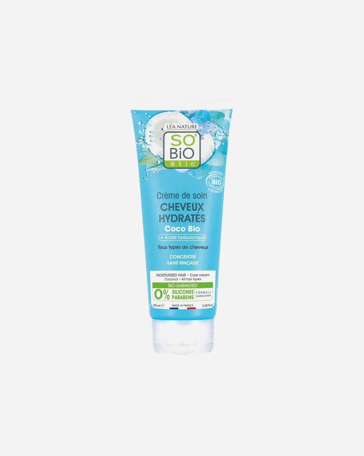 SO'BiO étic drėkinamoji kaukė su kokosų ir hialurono rūgšties nenuplaunama kaukė - 100 ml