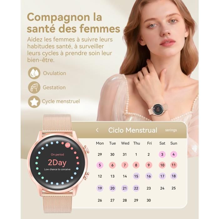 Sportieve smartwatch voor dames, heren en kinderen - IP68 waterdicht - 3,5 cm scherm, Bluetooth - Compatibel met Android, iOS, iPhone en Samsung - Roségoud