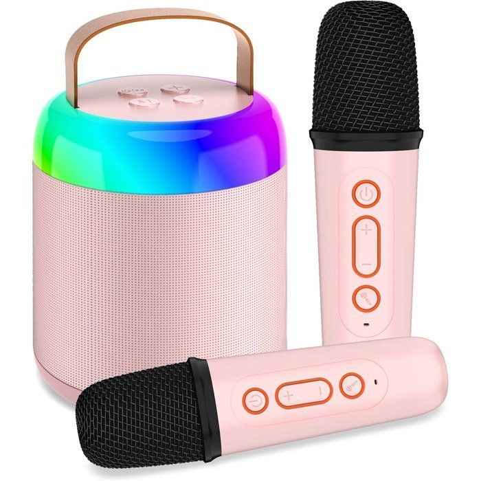 Karaoke portátil para niños - DEMA - 2 micrófonos - Divertidos efectos de sonido - 8 horas de duración de la batería - Luces LED - Conexión inalámbrica