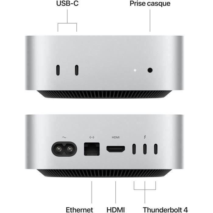 Apple - Mac mini (2024) Chip Apple M4 - 16 GB - SSD de 256 GB - CPU de 10 núcleos, GPU de 10 núcleos, Plata (2024) - Reacondicionado - Excelente estado