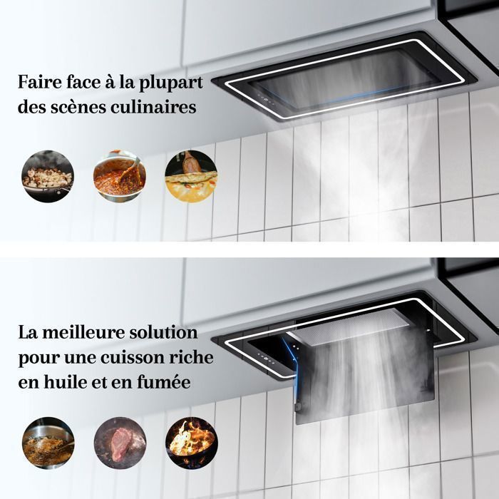 FIREGAS 52cm Built-in Cooker Hood - 450m³/h Extraction Rate - Efficient and Quiet - 9 Speeds - Black - Energy Class A+