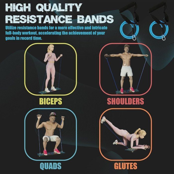 Tabla multifuncional para flexiones 17 en 1 - Tabla plegable para flexiones - Con 2 bandas de resistencia para entrenamiento de fuerza y deportes en casa