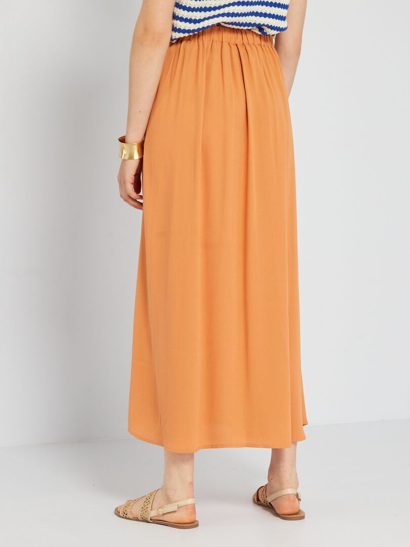 Falda midi de georgette - MARRÓN