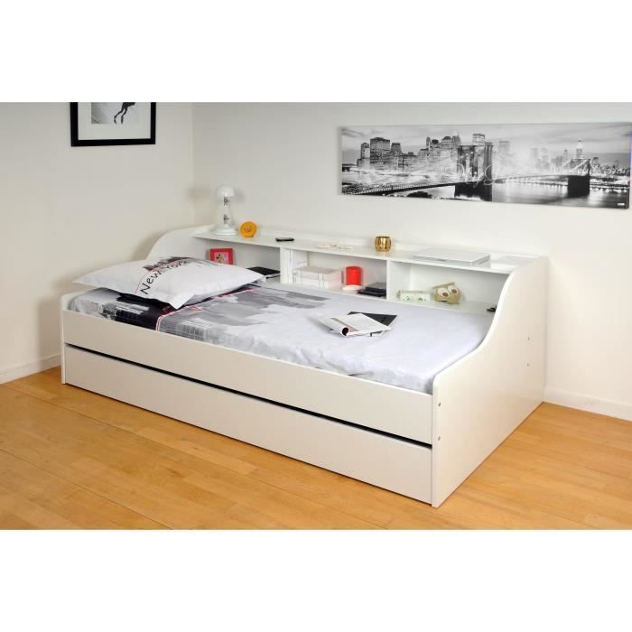 Cama infantil PALMA - WEBER INDUSTRIES - Contemporánea - Melamina blanca - Con cajón y estantes integrados