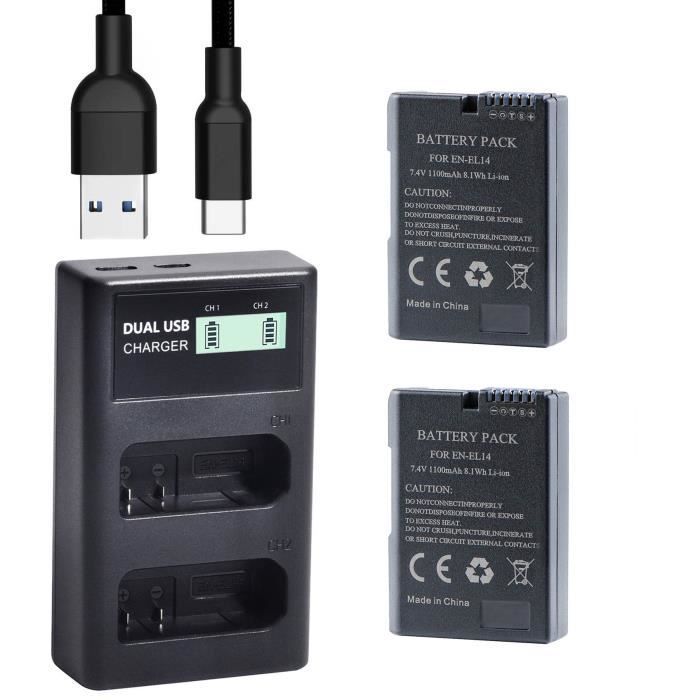 Batteria QUMOX EN-EL14 EN-EL14a (2 pezzi) e caricabatterie doppio USB LCD per Nikon D5500, D5300, D3300, D5100, D5200, D3100, Nikon Df