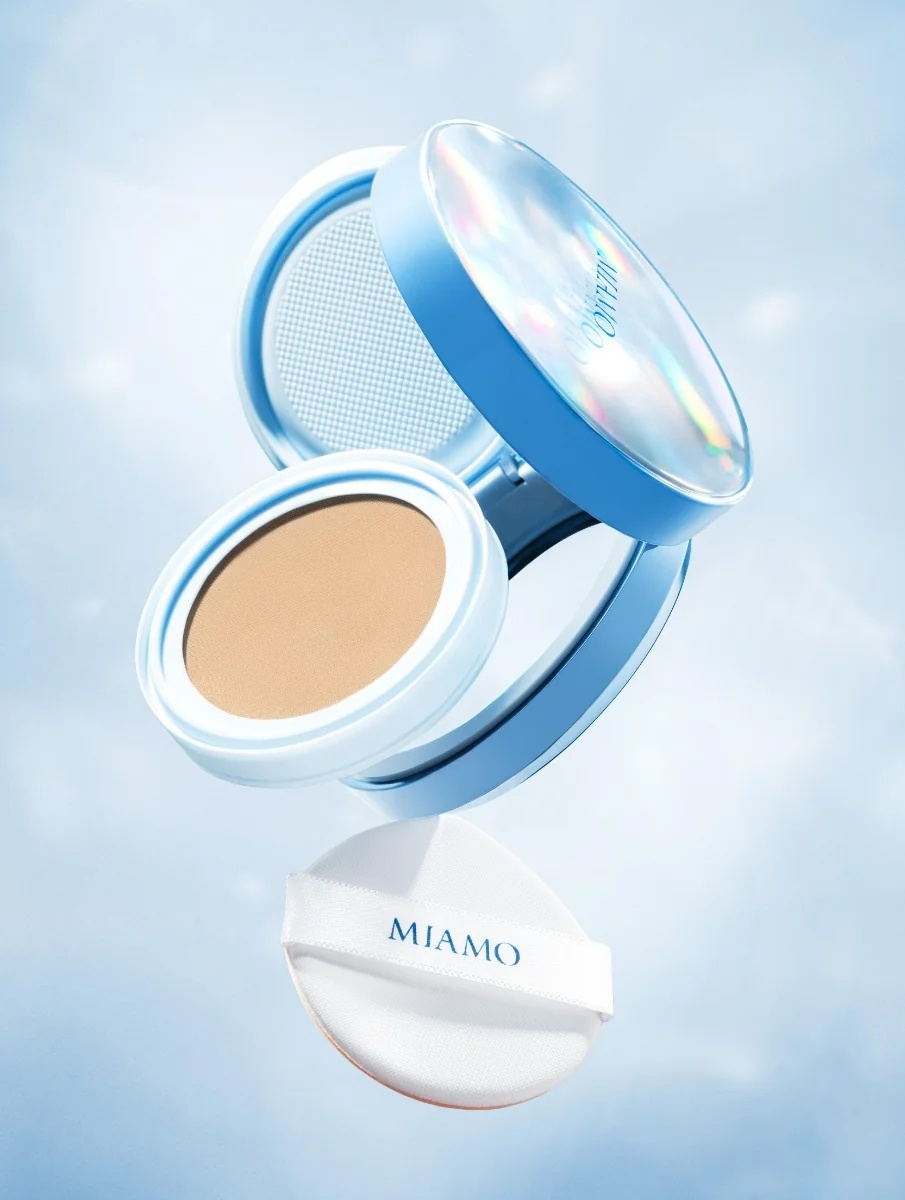 Base Cushion Miamo Second Skin Mesh, cor marfim, FPS 50+ PA+++, 11 ml. Proteção antioxidante que uniformiza o tom da pele.