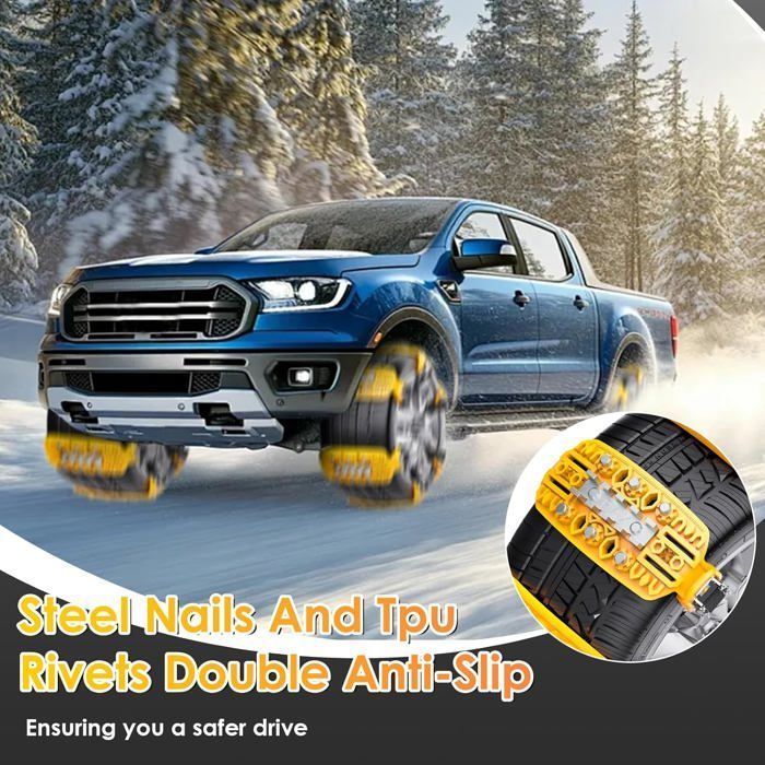 Cadenas de nieve universales - Antideslizantes - Para neumáticos de 165-265 mm - Clavos de aleación - Material TPU