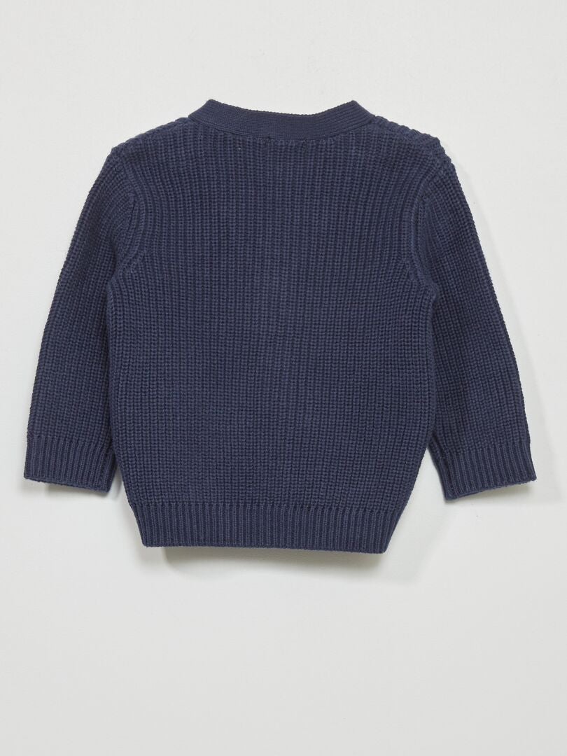 Cárdigan de punto acanalado con perlas - Azul y negro