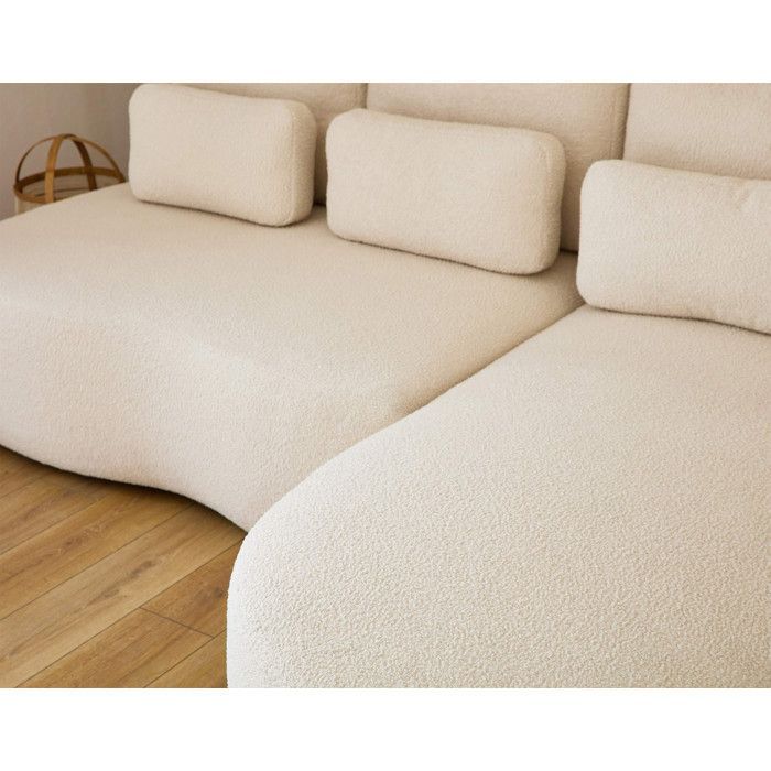 Mahina - Sofá esquinero derecho - 4 plazas - Convertible con espacio de almacenamiento - en tejido bouclé - Beige