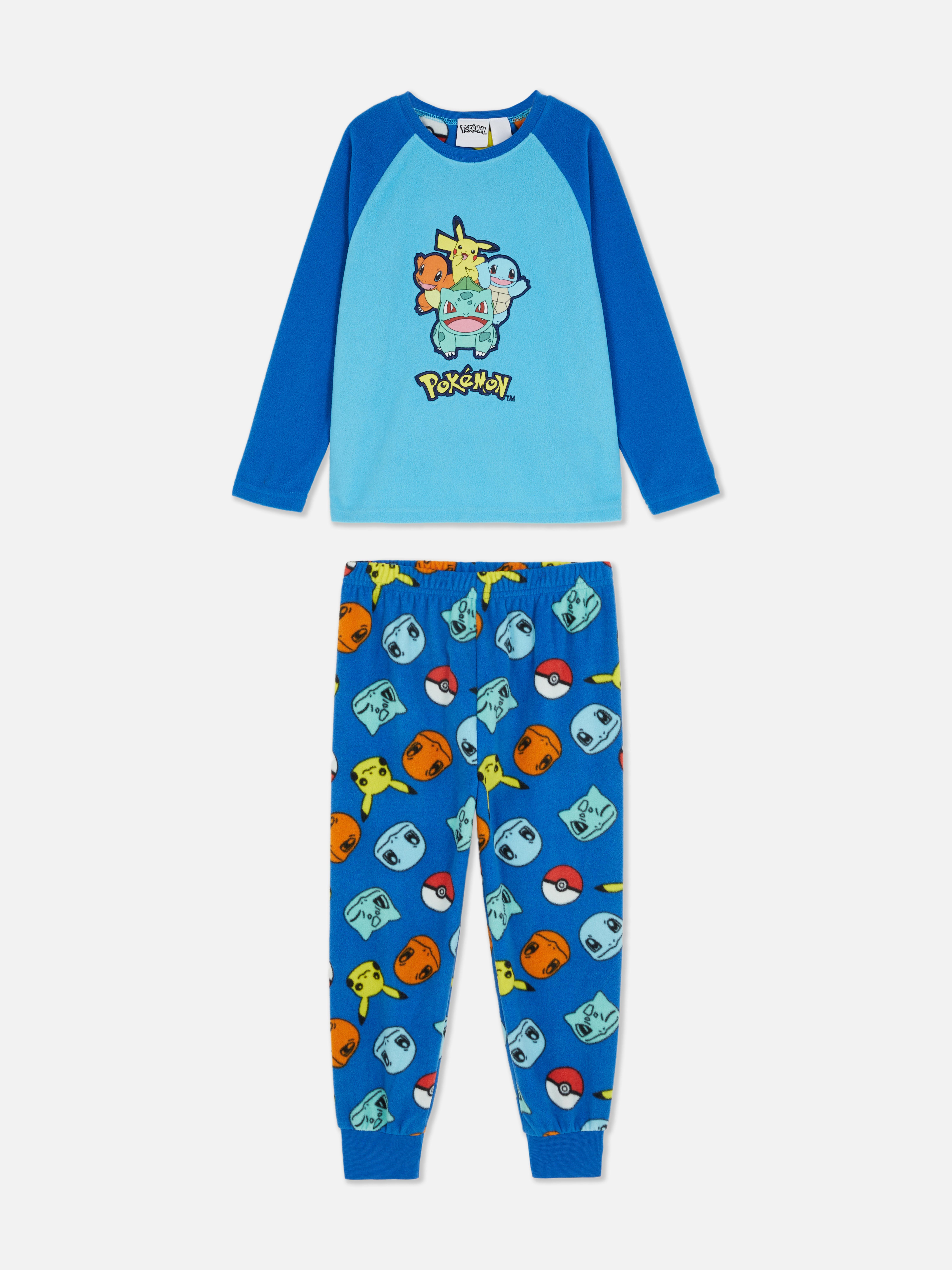 Pijamale din fleece Pokémon Kanto Starter O pijama Pokémon cu un top cu mânecă lungă și pantaloni asortați