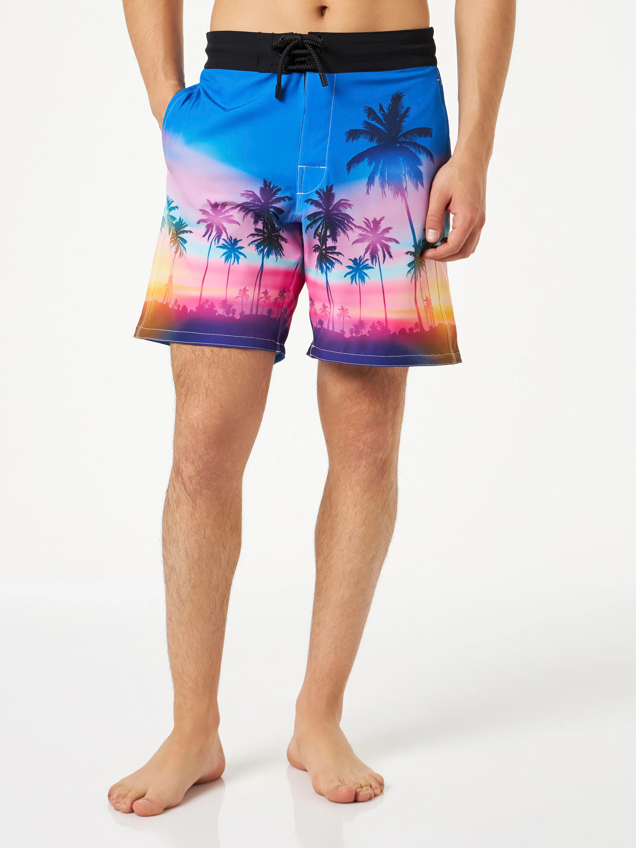 Herren-Surfbadehose mit Komfort, Stretch und Palmenmuster