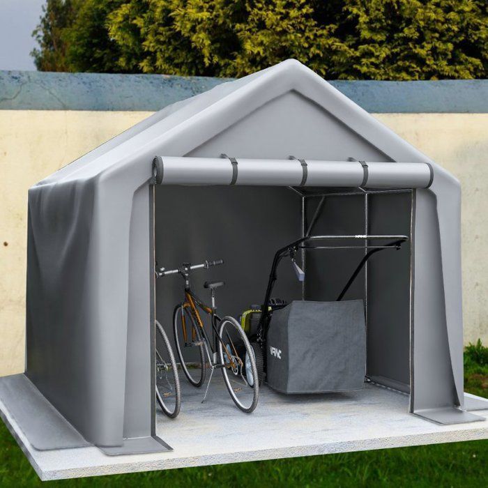 Casetta da giardino - garage per biciclette, capanno per attrezzi, tenda da garage, casetta da giardino, tenda deposito, grigio scuro - 244 x 241 x 217 cm