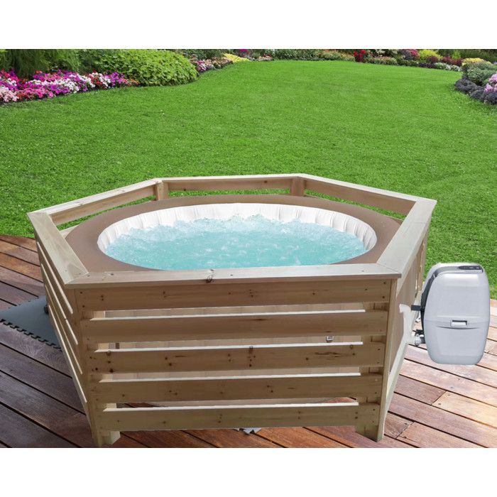 Revestimiento hexagonal de madera Habrita Foresta HAB 2722 BN para spas y piscinas hinchables 2,77x2,21x0,71m