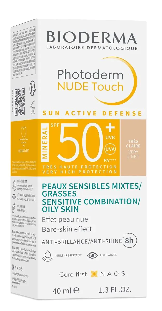 Bioderma Photoderm Nude Touch Mineral Ochronny podkład mineralny SPF 50+, Bardzo Jasny