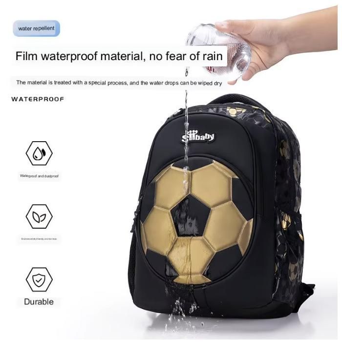Sac à dos enfant football noir et doré imperméable – Cartable scolaire garçon 40 cm grande capacité