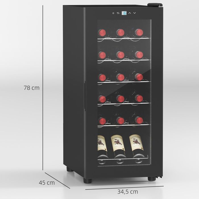 Cantinetta per vini - HOMCOM - 18 bottiglie, 50L, alte prestazioni, temperatura regolabile 5-18°C, luce LED - nera