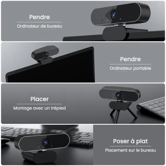 Webcam - UVERBON - HD 1080P - Microphone à réduction de bruit - Lumière d'appoint - Angle ajustable