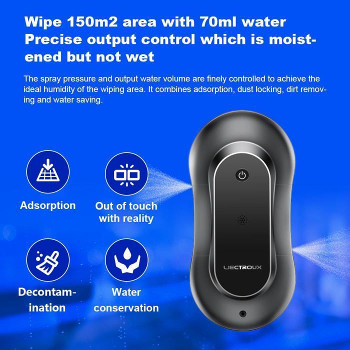 LIECTROUX Robot Lave Vitre YW810 - Contrle APP - Double Pulvrisation - 10 Lingettes