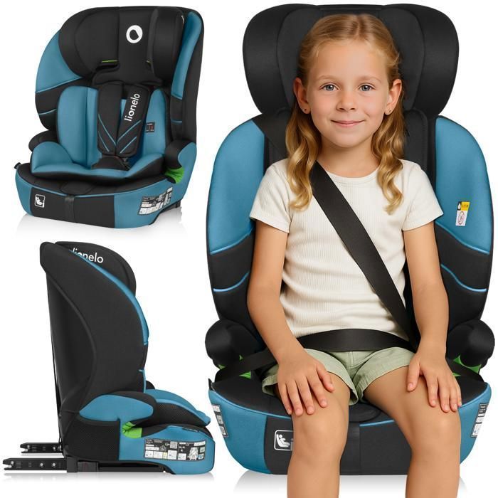 Seggiolino auto convertibile LIONELO Levi Fix i-Size - ISOFIX - 76-150 cm - Seduta larga - Gruppo 1/2/3 - Blu