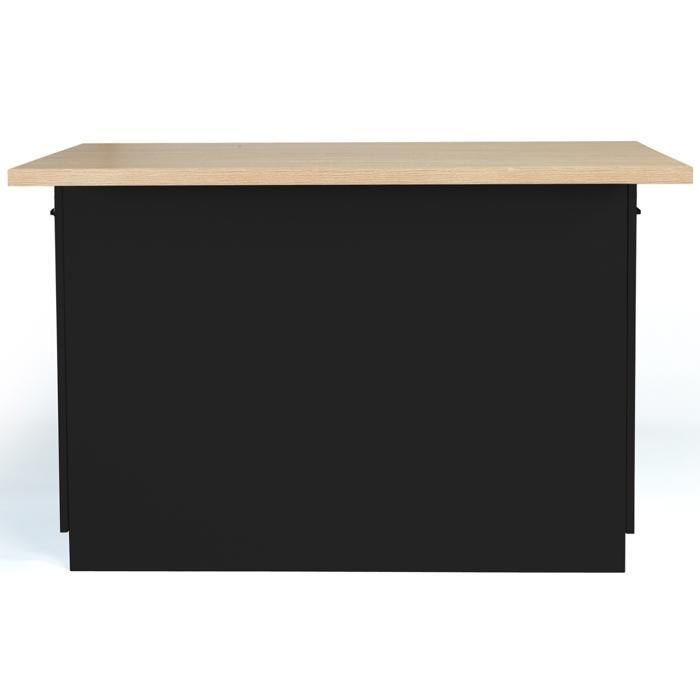 IDMARKET Ilot central IVO 120 cm bois noir avec plan de travail façon hêtre