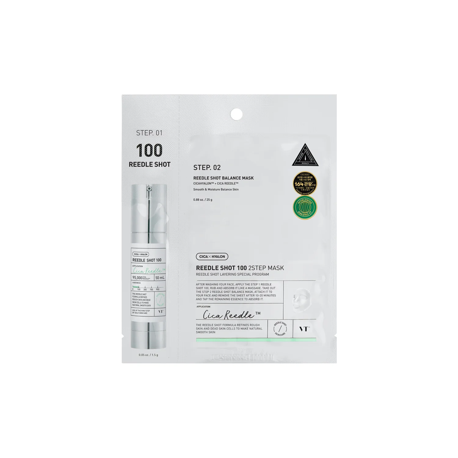 Viso REEDLE SHOT 100 2-STEP MASK - Cofanetto Antimperfezioni, Cofanetto Antirughe, Maschera Anti-età viso, Siero viso antimperfezioni, Trattamento Rigenerante