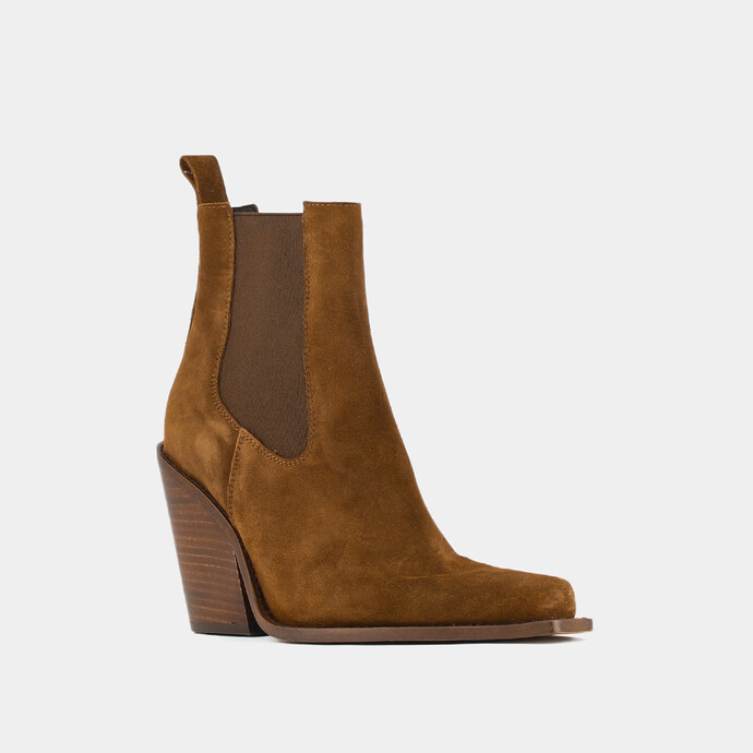 Boots à talons pointus et fronces  en croute cognac