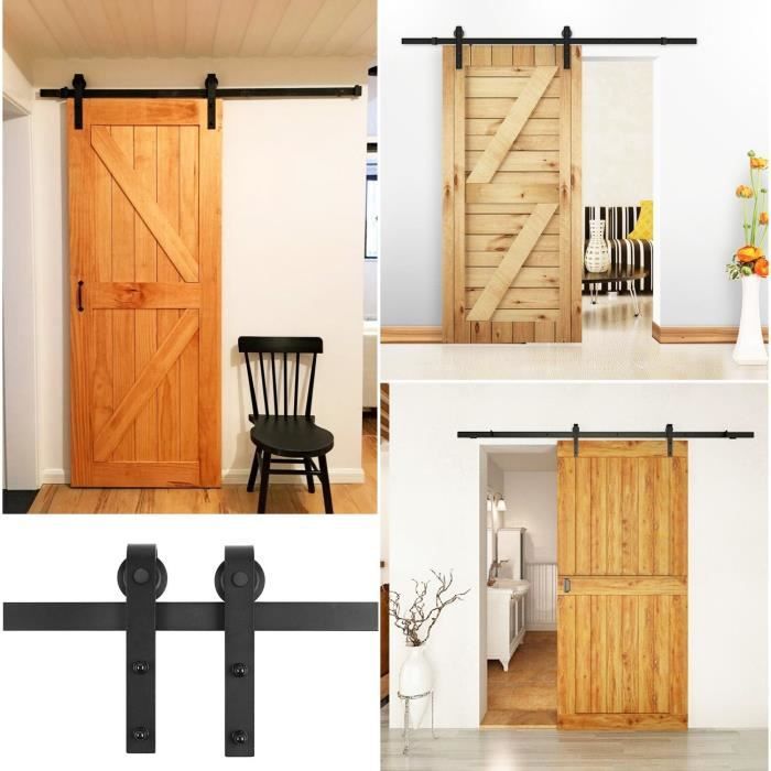 FEMOR 183CM Quincaillerie Kit de Rail pour Porte Coulissante Hardware Ensemble Industriel pour Porte Suspendue en Bois (6FT)