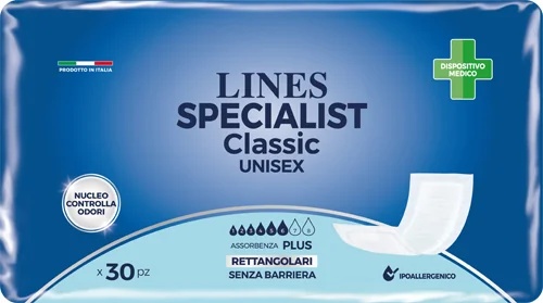 LÍNEAS LÍNEAS Especial Clásico Rectángulo Sin Barrera 30 piezas para incontinencia
