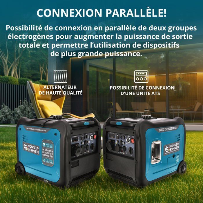 KS 5500iES ATSR invertergenerator, maximaal/nominaal vermogen: 5500W/5000W, koperen wikkeling, 2 USB-poorten, ATS-uitgang
