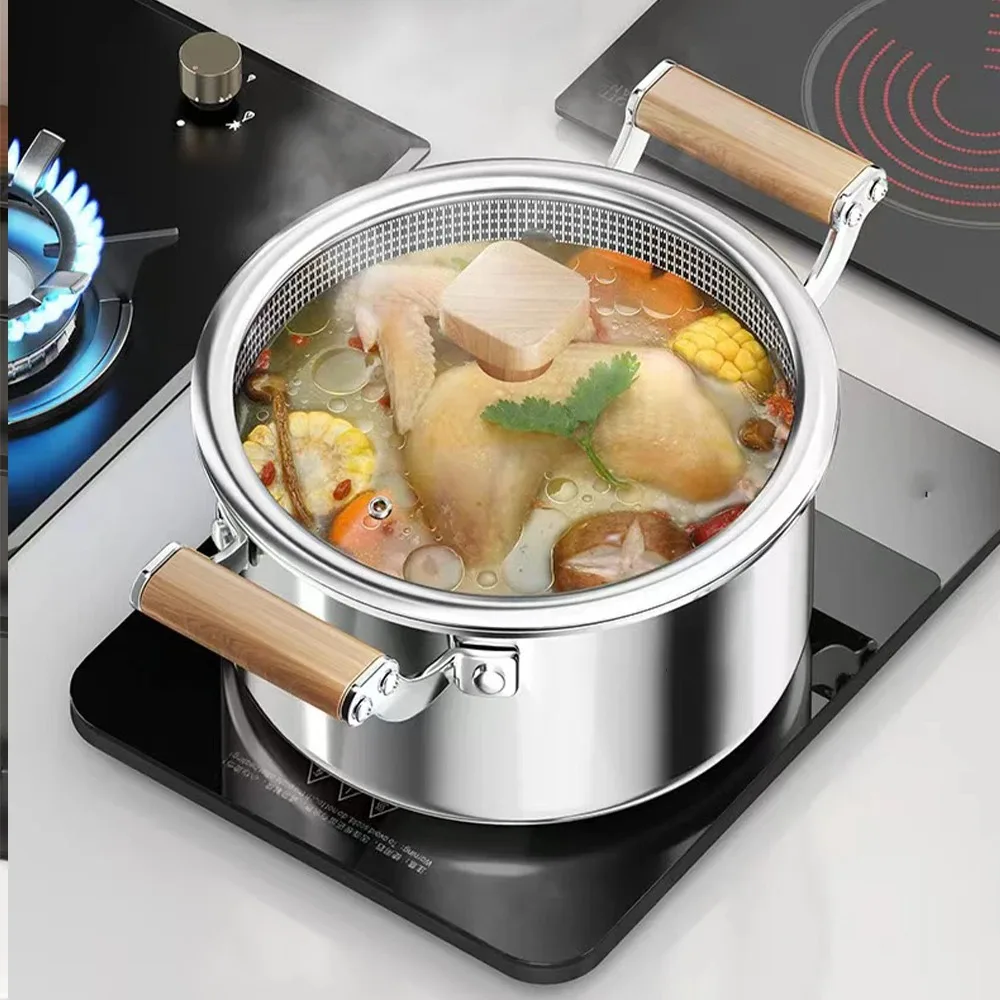Marmite universelle en acier inoxydable 316L, revêtement antiadhésif alvéolé, couvercle inclus, compatible avec les plaques à induction et à gaz.