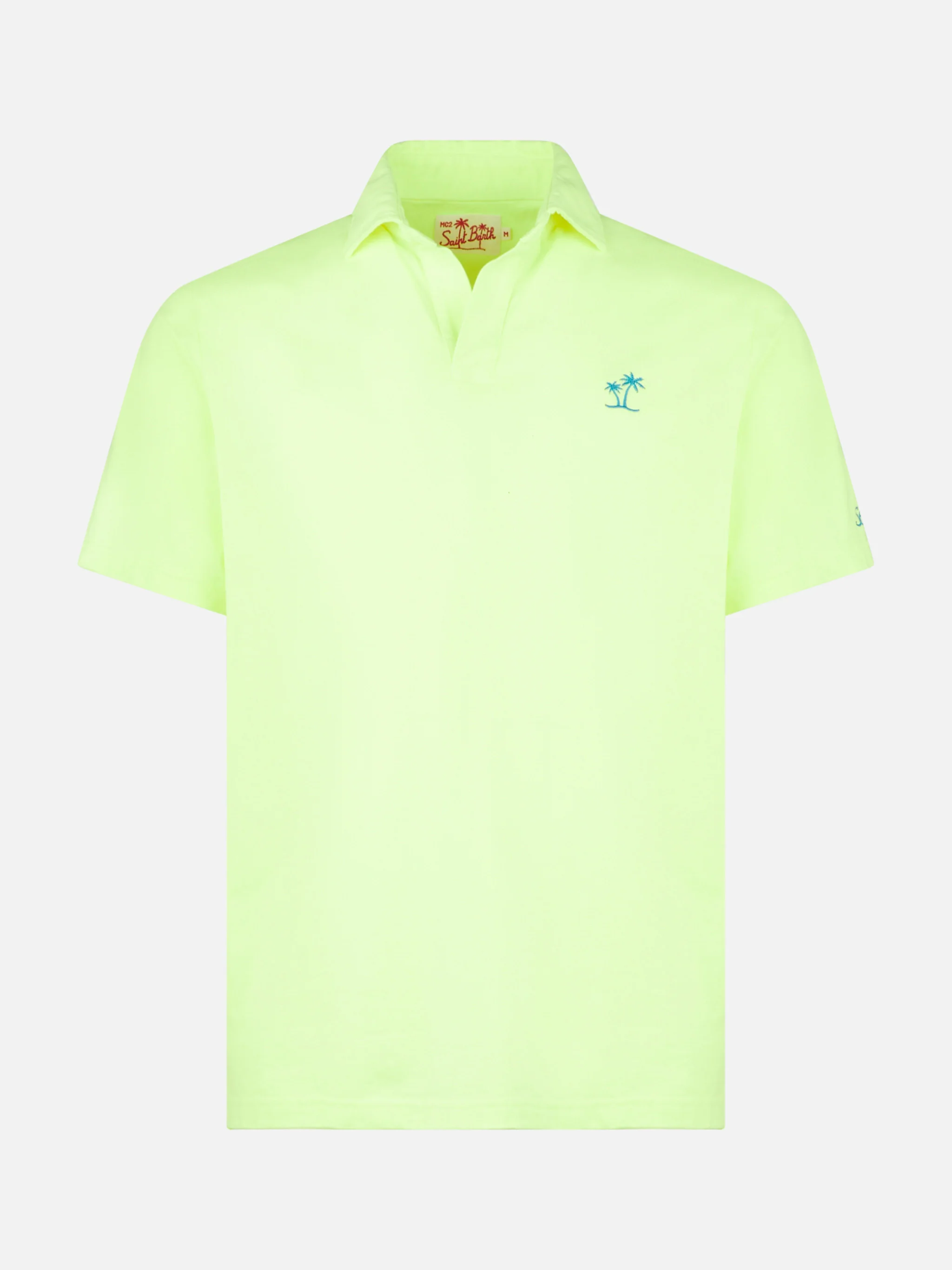 Polo da uomo in jersey di cotone giallo fluo