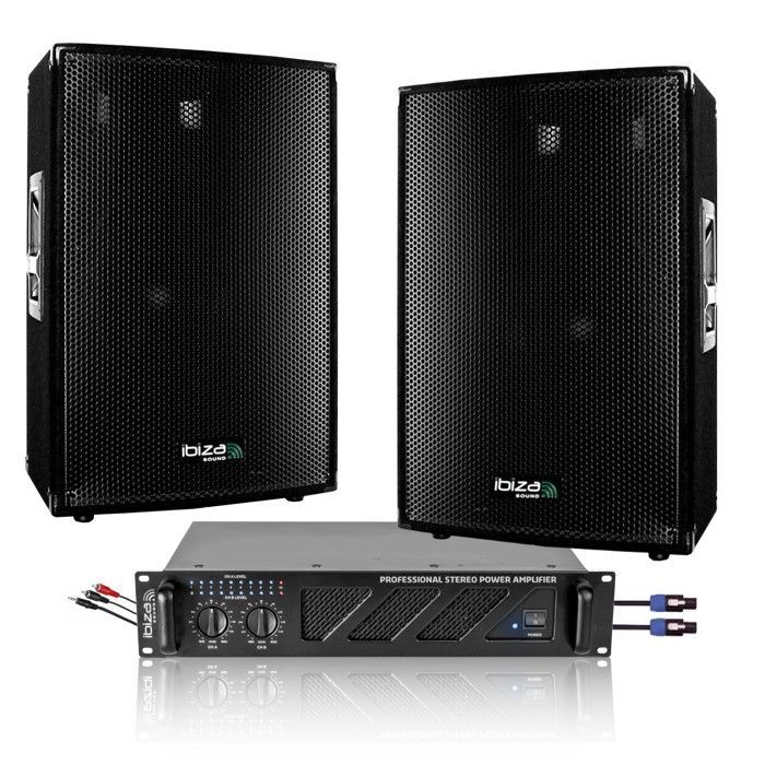 Total Ibiza Sound 2160W PA-järjestelmäpaketti: 2 x 3-tiekaiutinta (2 x 600W) - 2 x 480W tuuletettu vahvistin - Kaapelointi sisältyy - Ihanteellinen juhlatiloihin, klubeille ja häihin