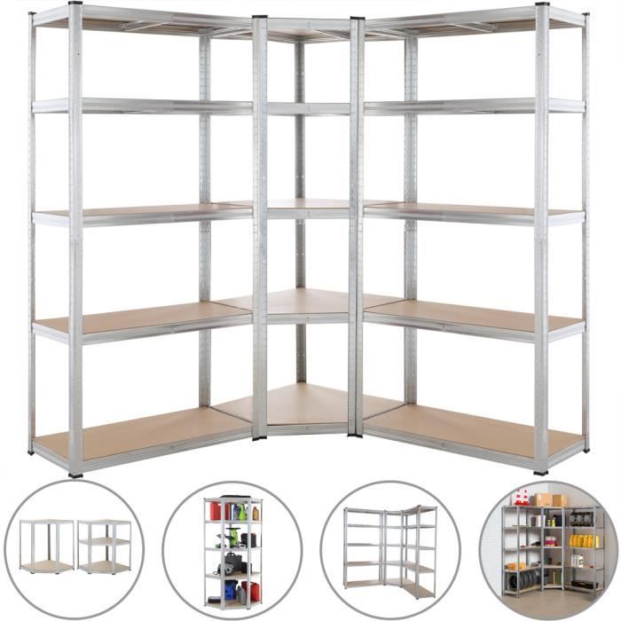 Juego de 3 estanterías de acero y MDF de alta resistencia con 15 estantes modulares, capacidad máxima de 875 kg por estante, para garaje, taller o almacenamiento de herramientas.