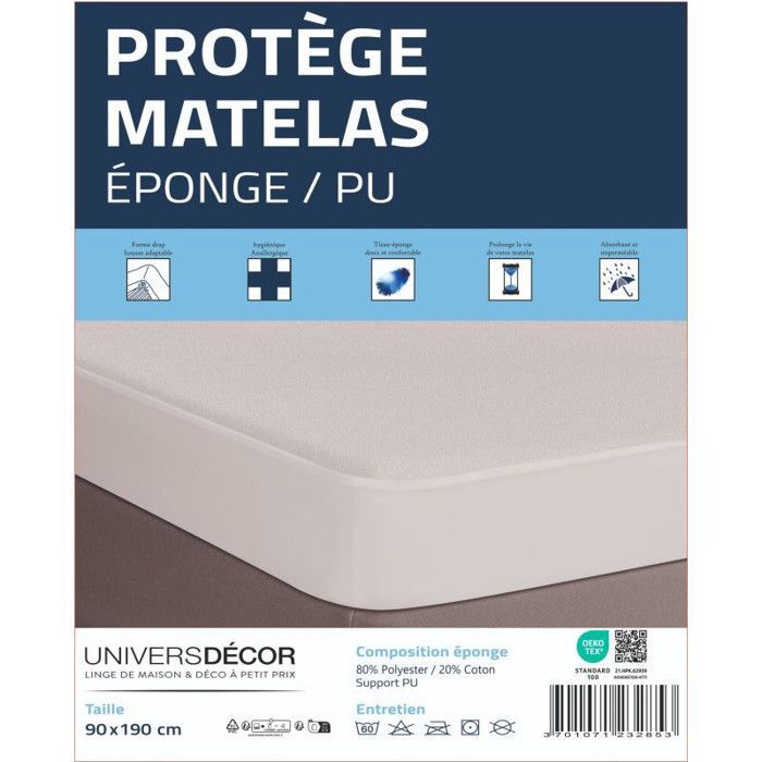 Protector de colchón impermeable, absorbente y antiácaros de 90 x 190 cm.