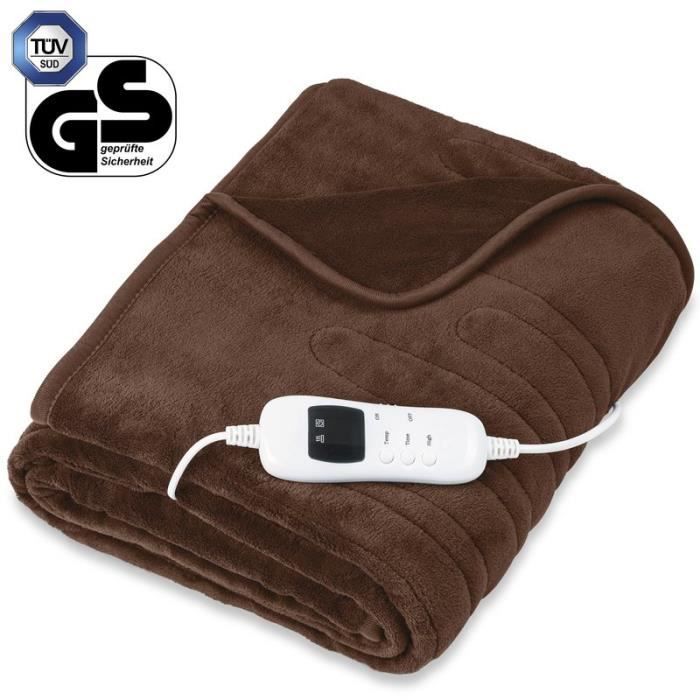 sinnlein® Couverture chauffante 160x120cm | marron | Couverture Électrique avec Arrêt Automatique | 9 Niveaux de Température