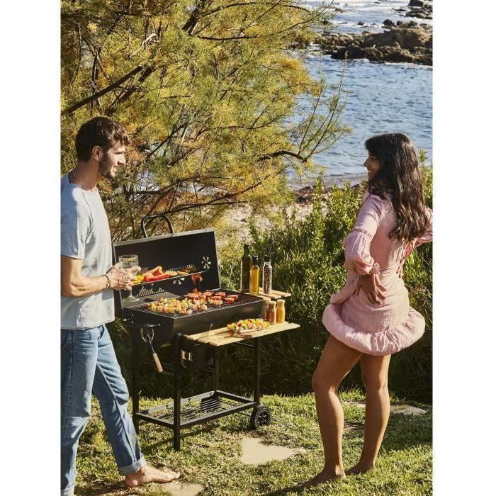 COOKING BOX Barbecue à charbon MIKE - 115x66x106 cm - 2 grilles acier chromé - Surface de cuisson : 71x35 cm - Noir
