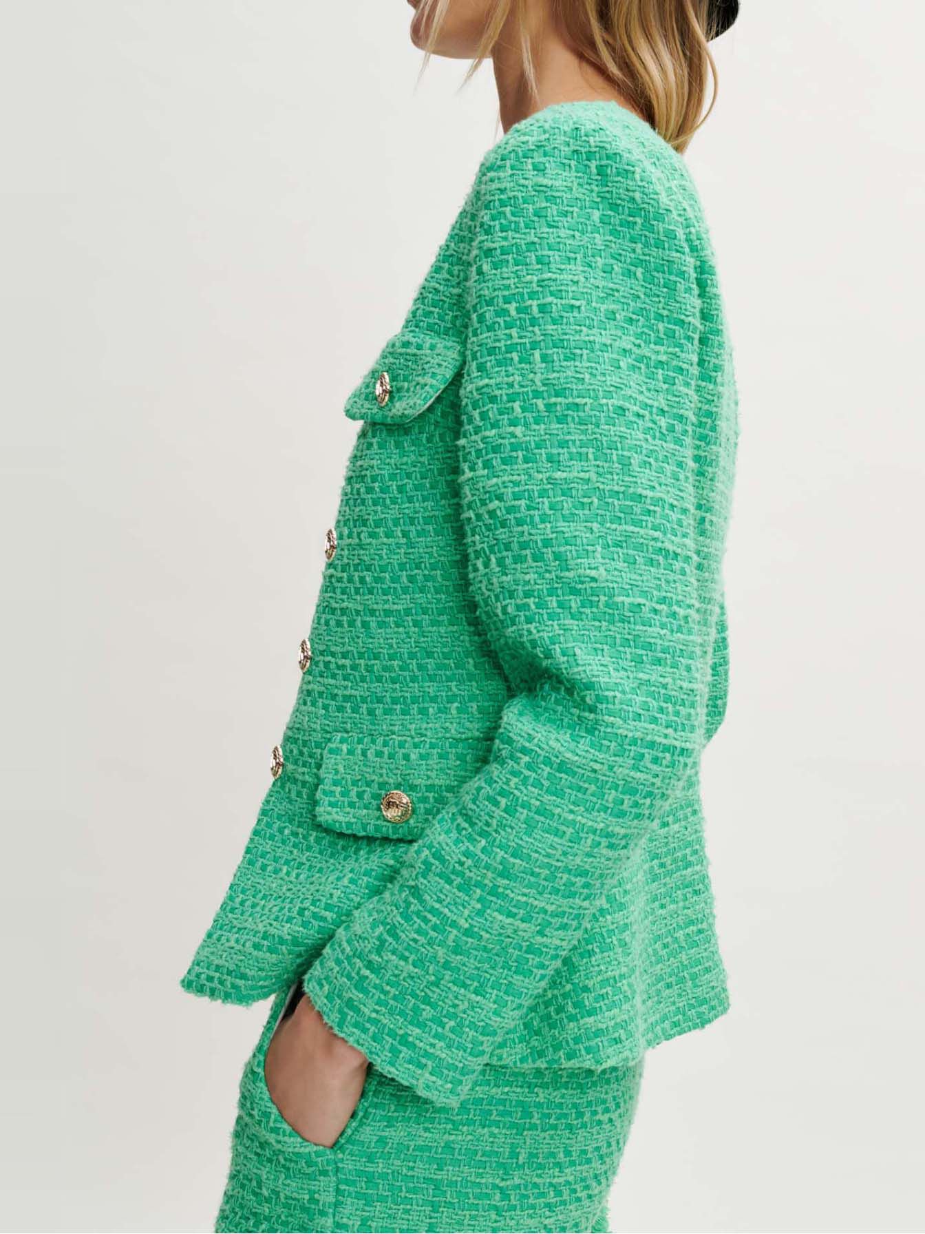 Jachetă tweed mulată - Vert