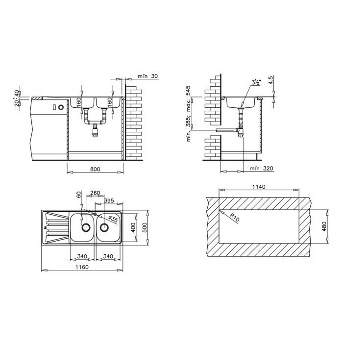 Fregadero Basico, 2 cubetas, 1 escurridor, acero inoxidable, tejido microestructurado, Teka