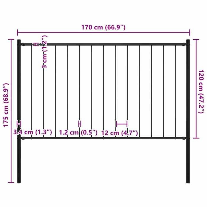 Panel de valla vidaXL Woerden con postes de acero de 1,7 x 1,25 m, negro 145211
