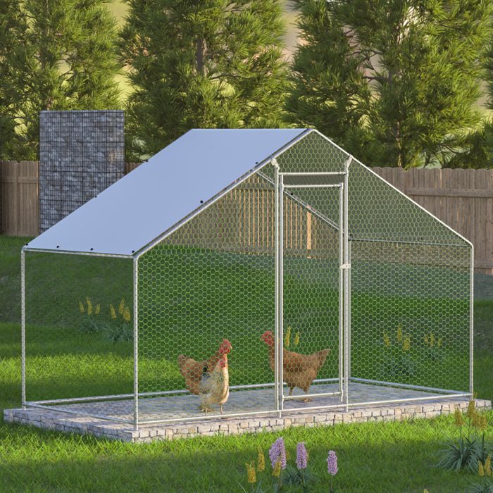 Enclos Poulailler 4.5 m² avec Toit Imperméable, Acier Galvanisé, Parc Grillagé 3x1.5x2m pour poules,lapins, Anti UV